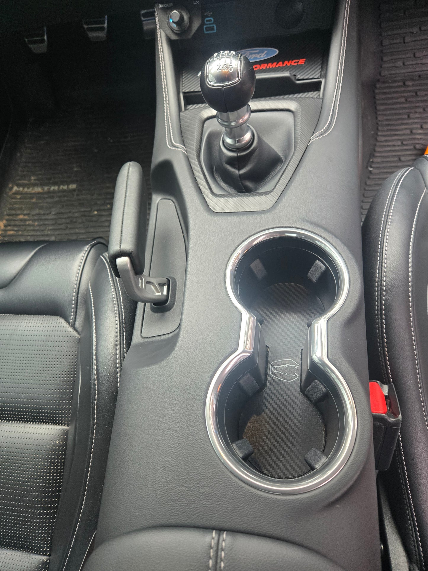 2024+ Ford Mustang Cup Holder Pad-Black Pad with Custom Darkhorse Logo