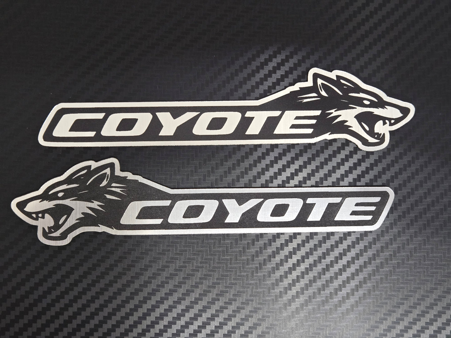 Brushed Metal Coyote Badges – Mustang 5.0 (Set of 2)