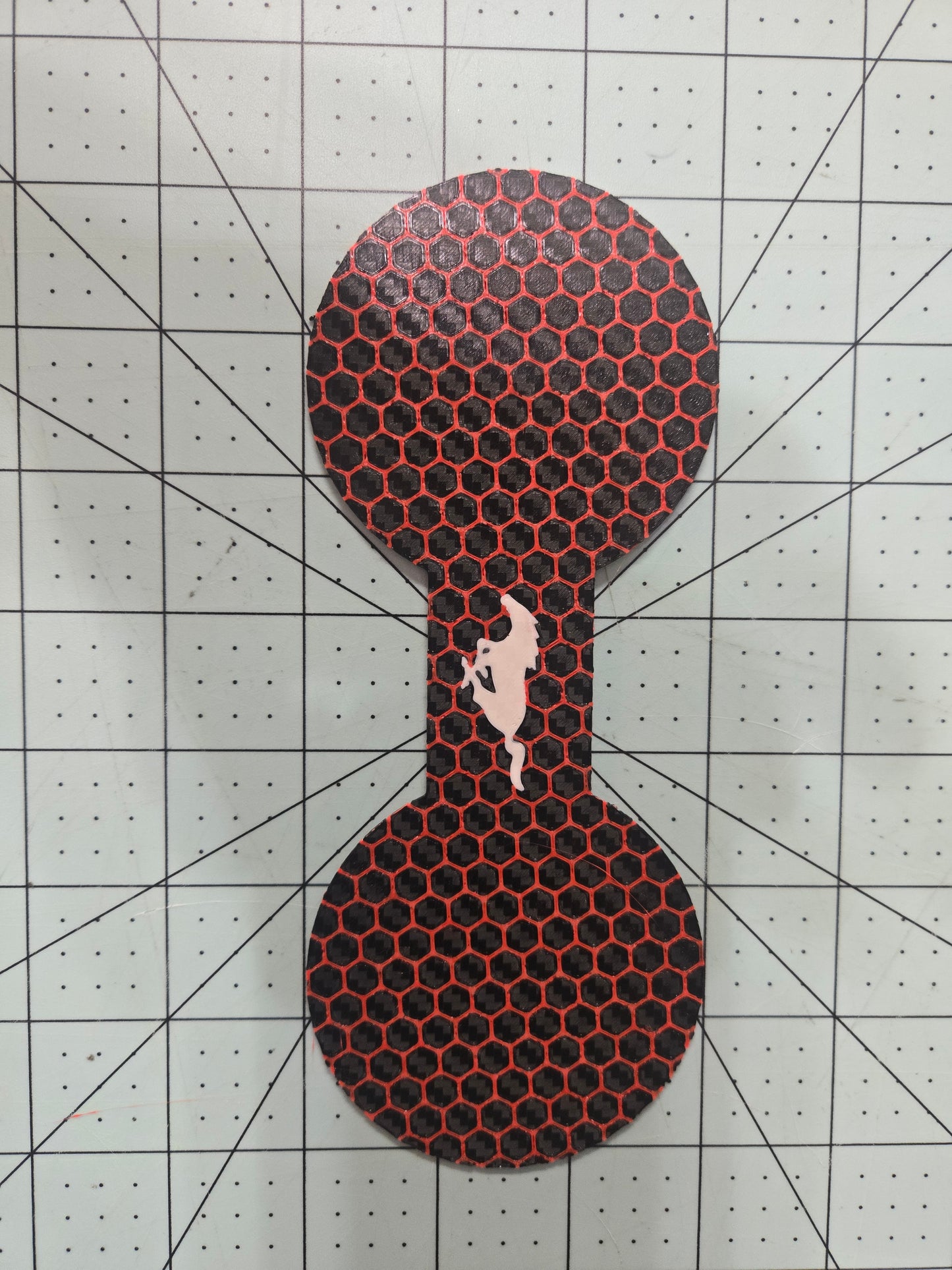 2024+ Ford Mustang Cup Holder Pad-Red Hexagon Pattern with Custom Color Pony Logo